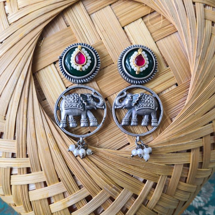 Elephant Green Fusion Earring