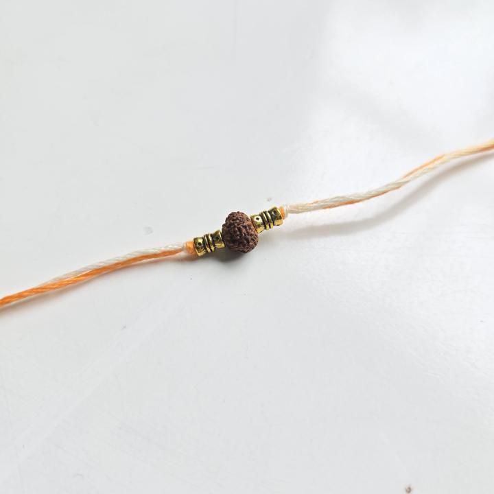 Minimal Orange Rudraksh Rakhi