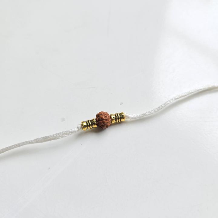 Minimal White Rudraksh Rakhi