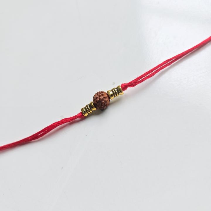 Minimal Red Rudraksh Rakhi