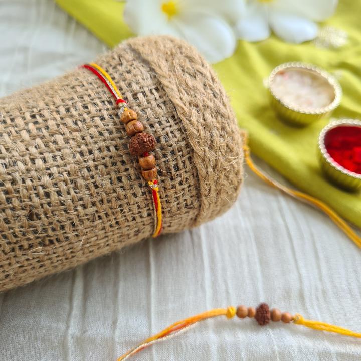 Rudraksh Rakhi with sandal wood beads 2