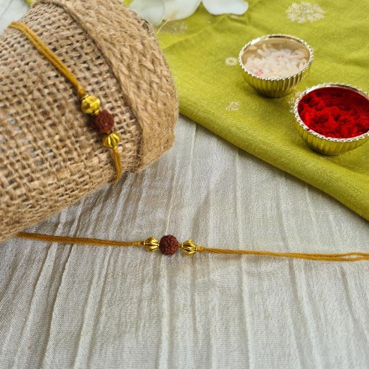 Mustard Yellow Rudraksh Rakhi