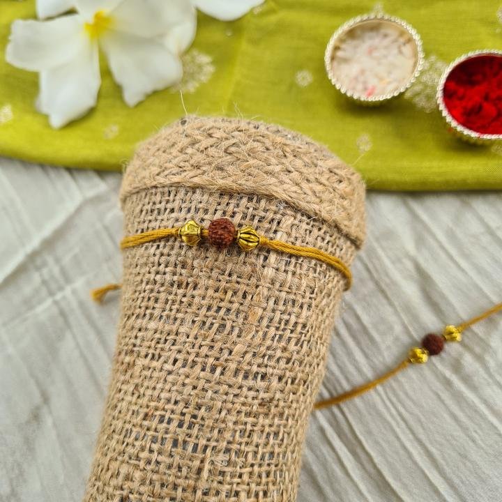Mustard Yellow Rudraksh Rakhi