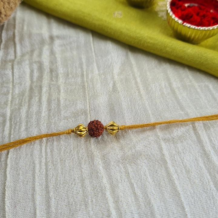 Mustard Yellow Rudraksh Rakhi