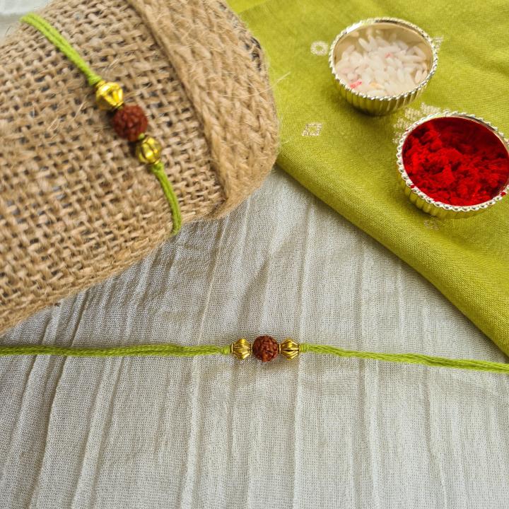 Green and Yellow Rudraksh Rakhi