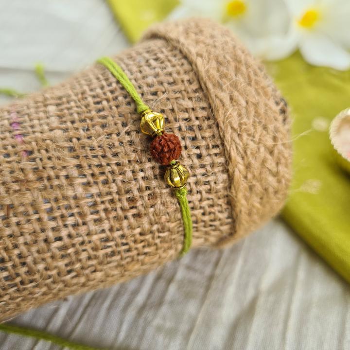 Green and Yellow Rudraksh Rakhi