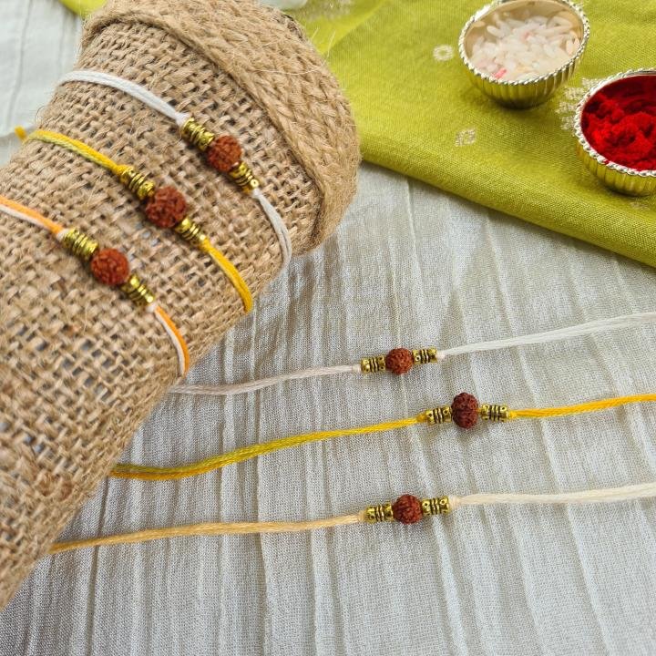Minimal White Rudraksh Rakhi