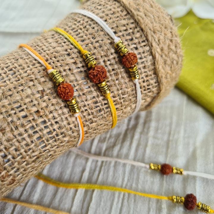 Minimal White Rudraksh Rakhi
