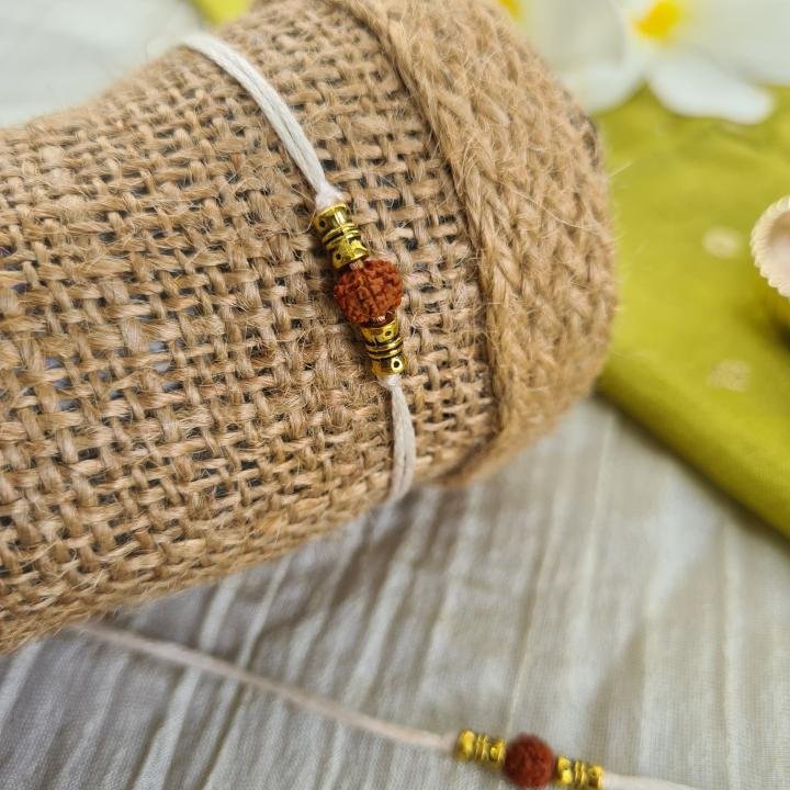 Minimal White Rudraksh Rakhi
