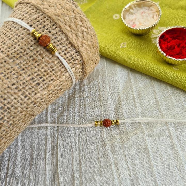Minimal White Rudraksh Rakhi